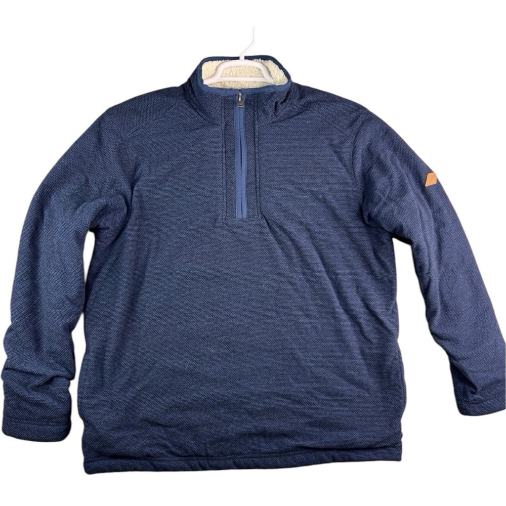 Orvis Jacket Men Medium Navy Blue 1/4 Zip Sherpa Lined Fleece Pullover Sweater